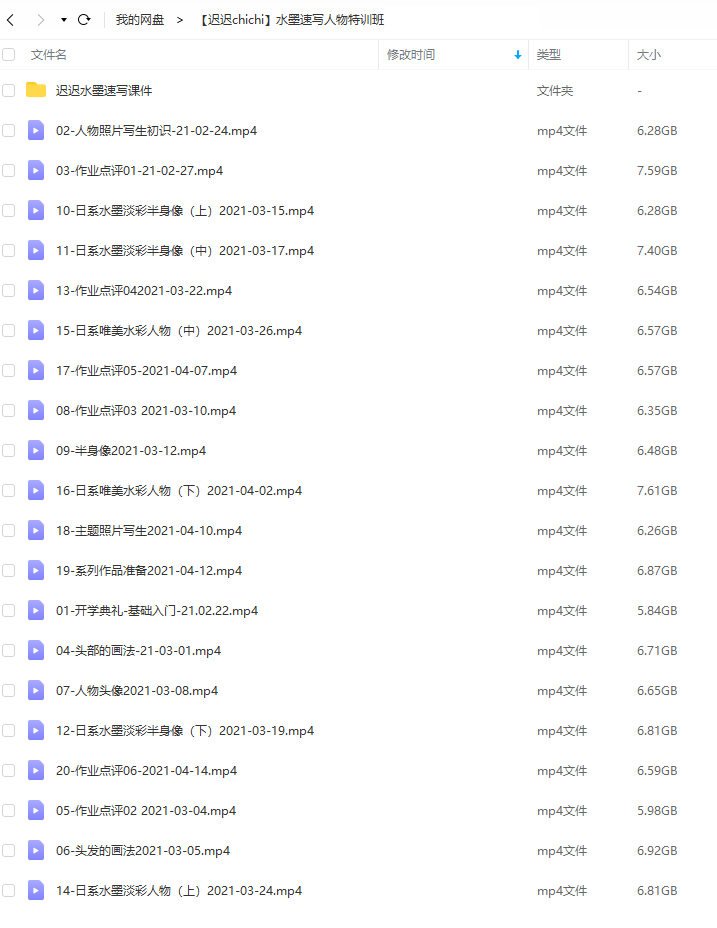迟迟chichi水墨速写人物班2021年4月结课【画质不错有课件】